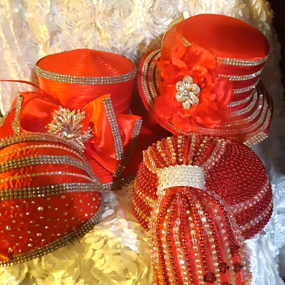 Red rhinestone church hats Sunday